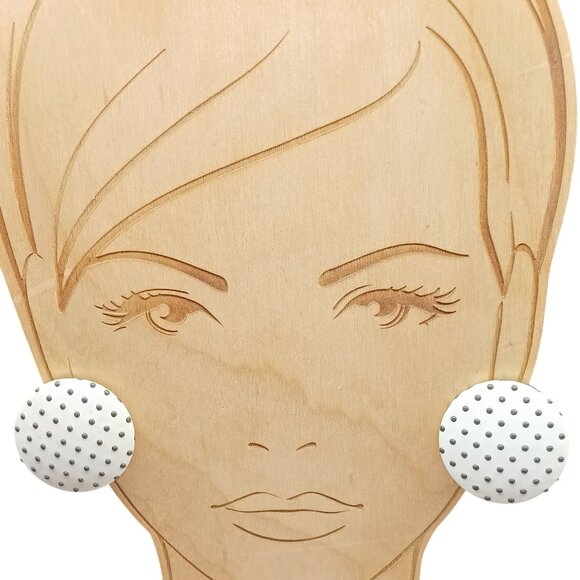 Vintage White Polka Dot Button Earrings Fun and Flirty Studs - Picture 1 of 4